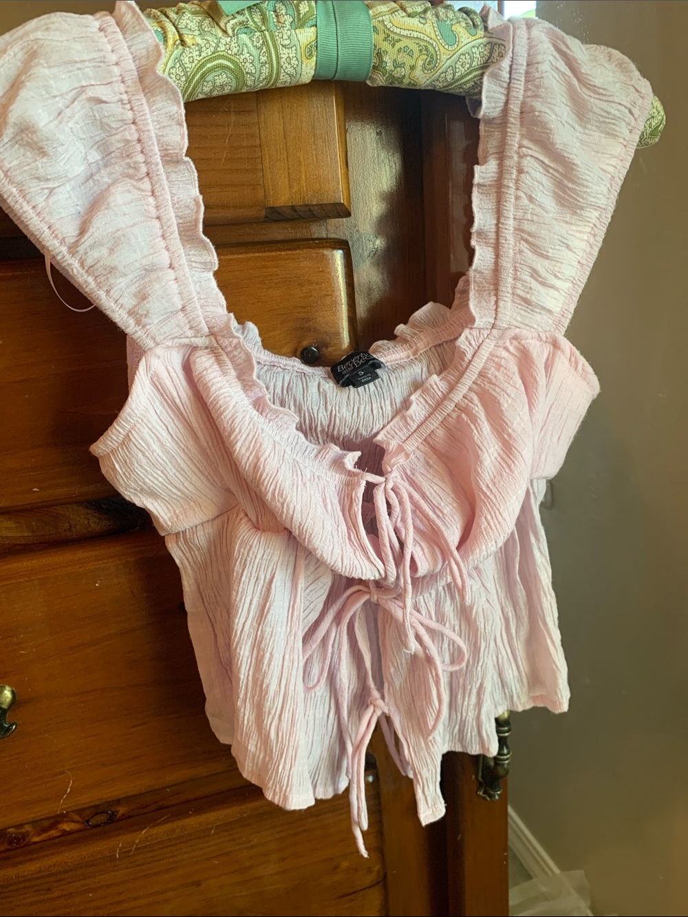 BEVERLY AND BECK Light Pink Crinkle Tie-Front Top